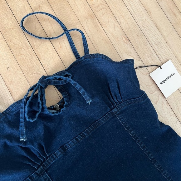 Superdown Denim Dress Mini Tie Jean Revolve Medium - Picture 3 of 6